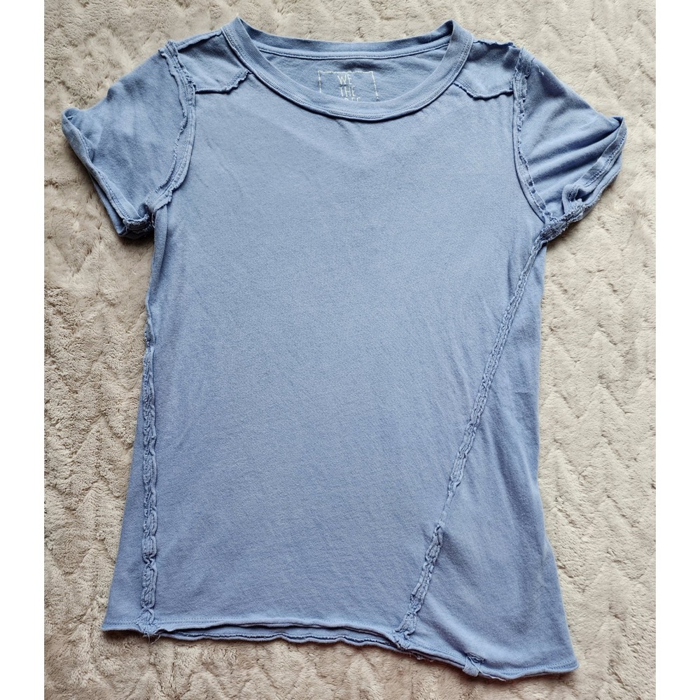 We The Free Free People Blue Raw Edge Seam Short Sleeve Tee XS